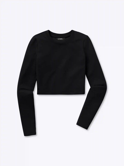Long Sleeve Tomboy Tee Cropped | White Slim-fit Tomboy-Cotton™
