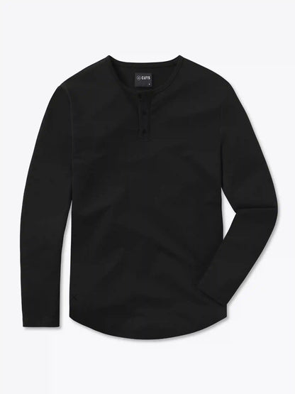 AO Long Sleeve Henley Curve-Hem | White Signature-fit PYCA Pro®