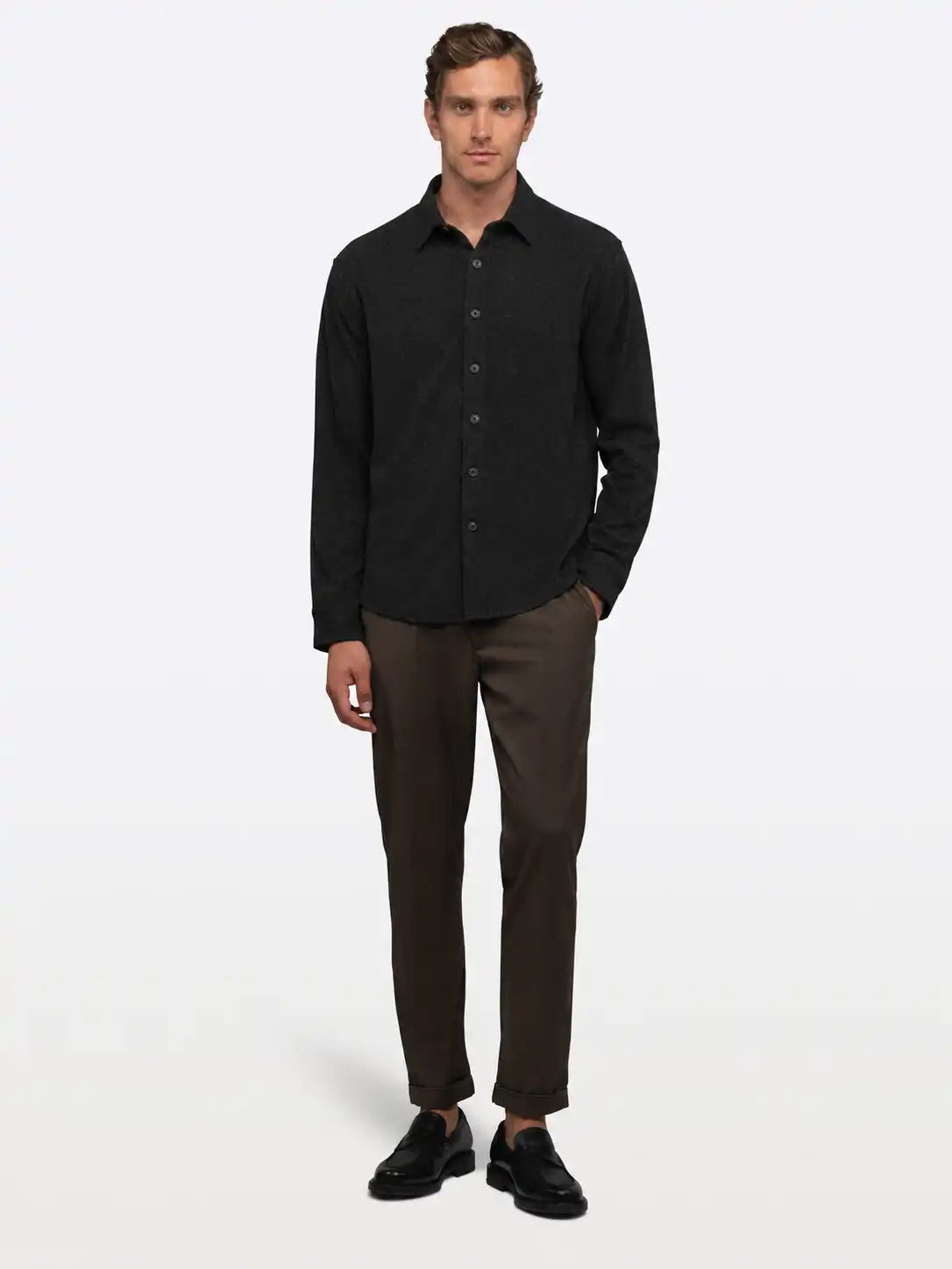 Hudson Soft Knit Button Up | Black Signature-Fit