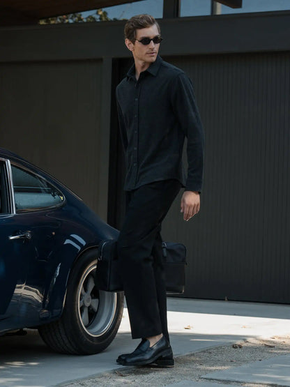 Hudson Soft Knit Button Up | Black Signature-Fit