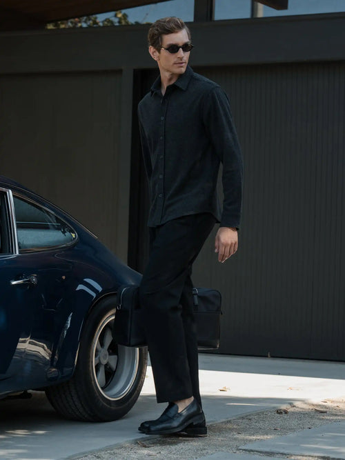 Hudson Soft Knit Button Up | Black Signature-Fit