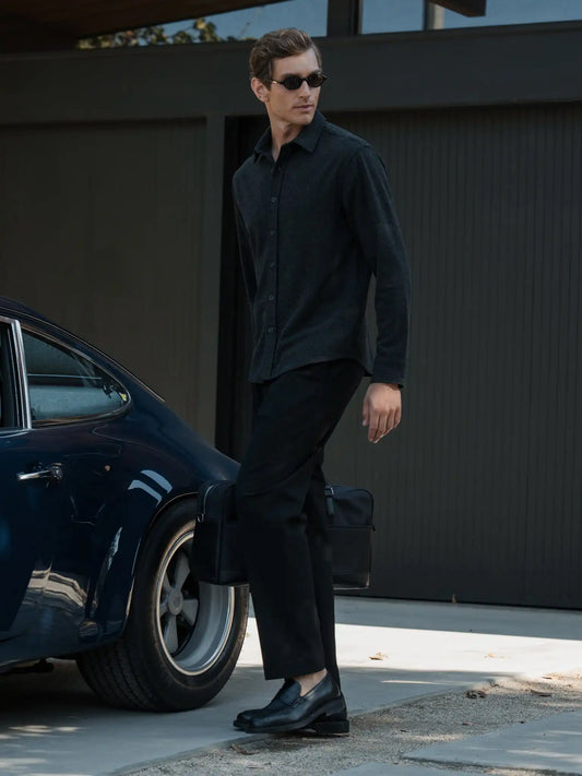 Hudson Soft Knit Button Up | Black Signature-Fit