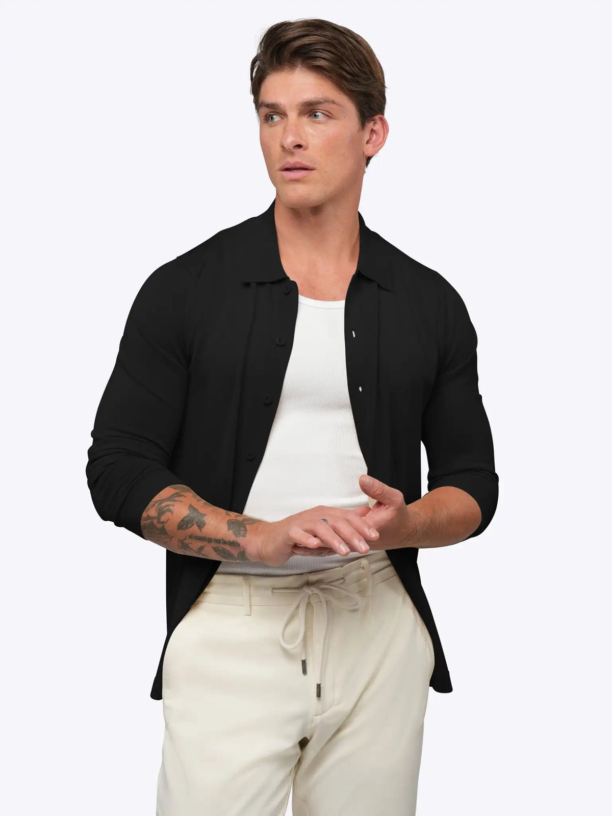 Riviera Knit Long Sleeve Button Up | Pacific Blue Signature-Fit