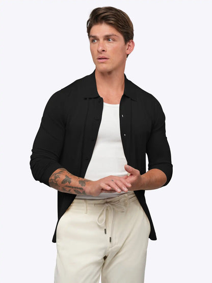 Riviera Knit Long Sleeve Button Up | Pacific Blue Signature-Fit
