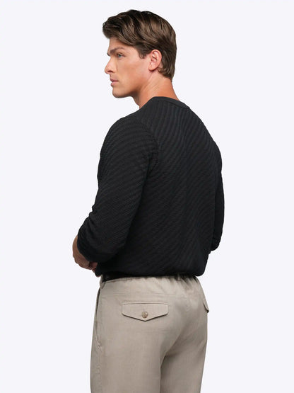 Riviera Knit Long Sleeve Textured Tee | Burnt Oak Signature-Fit
