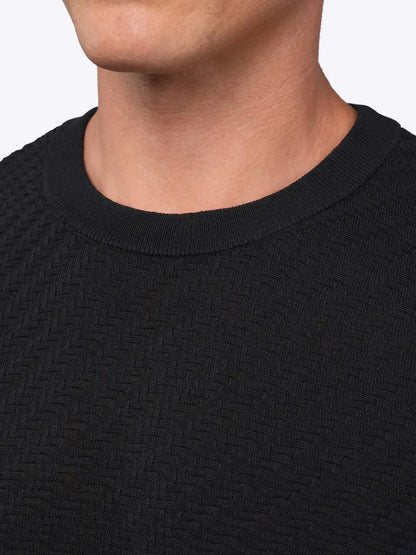 Riviera Knit Long Sleeve Textured Tee | Burnt Oak Signature-Fit