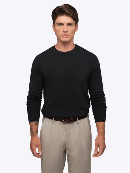 Riviera Knit Long Sleeve Textured Tee | Burnt Oak Signature-Fit