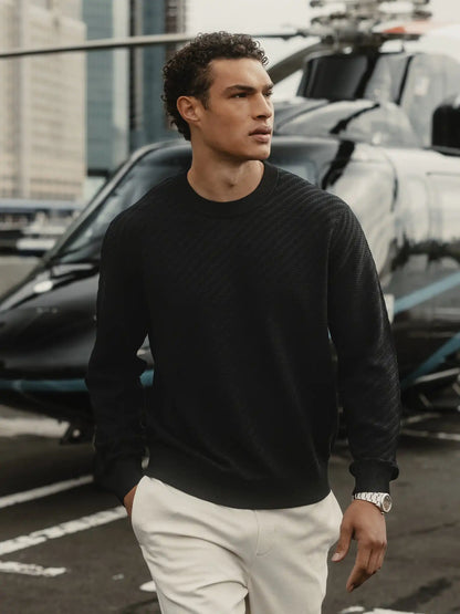 Riviera Knit Long Sleeve Textured Tee | Burnt Oak Signature-Fit