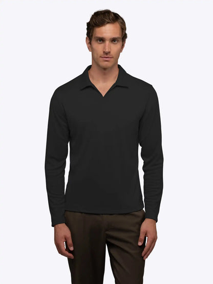 SoHo Ribbed Long Sleeve Polo | Sand Dune Signature-Fit
