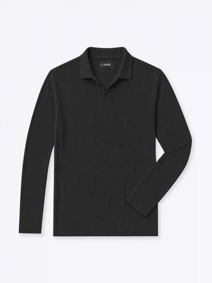 SoHo Ribbed Long Sleeve Polo | Sand Dune Signature-Fit