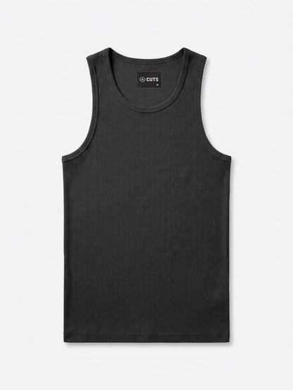 Essential Fitted Rib Tank | Black Form-Fitting