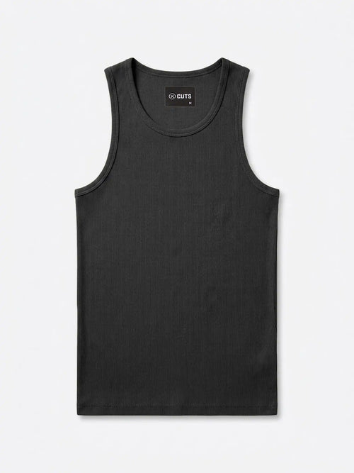 Essential Fitted Rib Tank | Black Form-Fitting