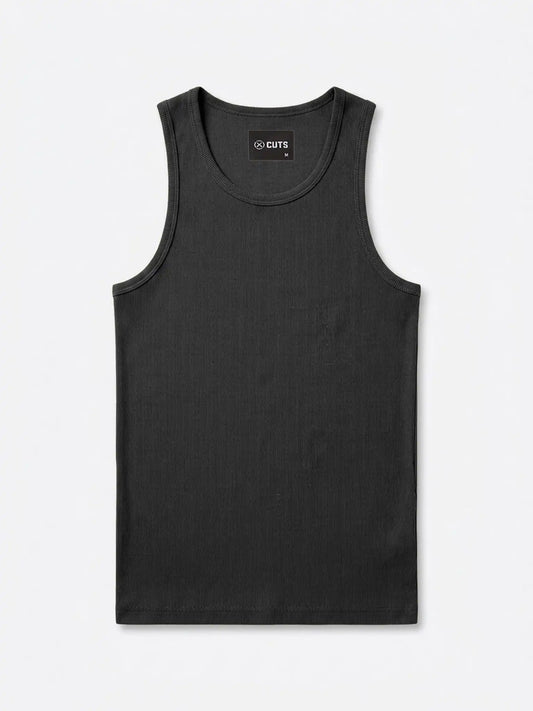 Essential Fitted Rib Tank | Black Form-Fitting