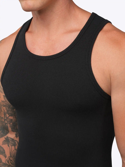 Essential Fitted Rib Tank 6 Pack | Black Form-Fitting