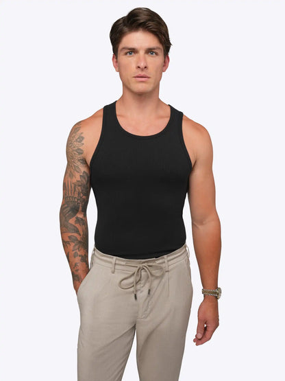 Essential Fitted Rib Tank 6 Pack | Black Form-Fitting