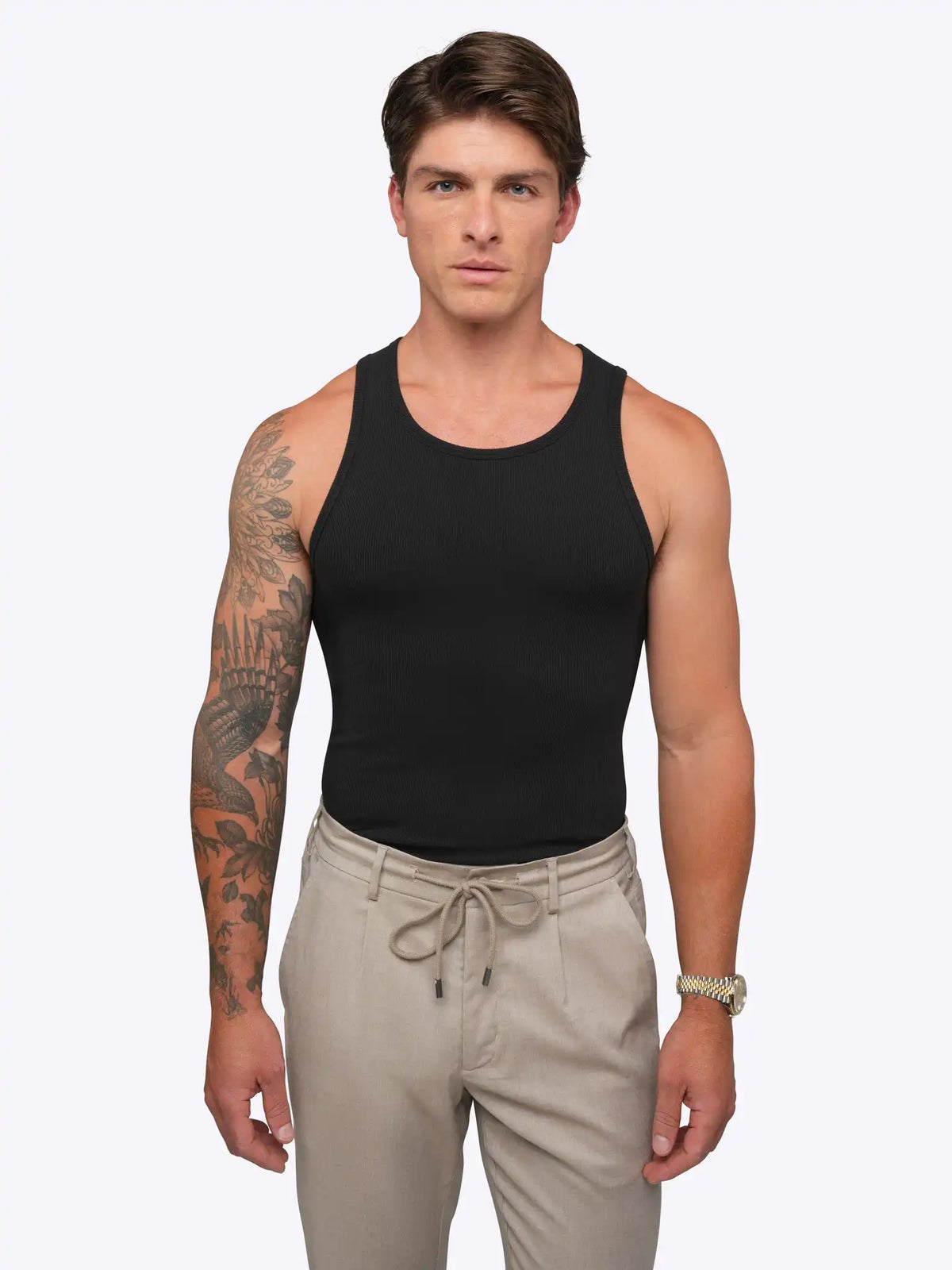 Essential Fitted Rib Tank 3 Pack | Black/White/Grey Form-Fitting