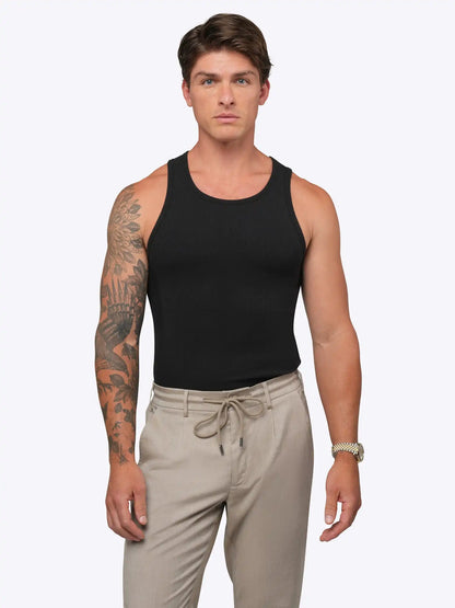 Essential Fitted Rib Tank 6 Pack | Black Form-Fitting