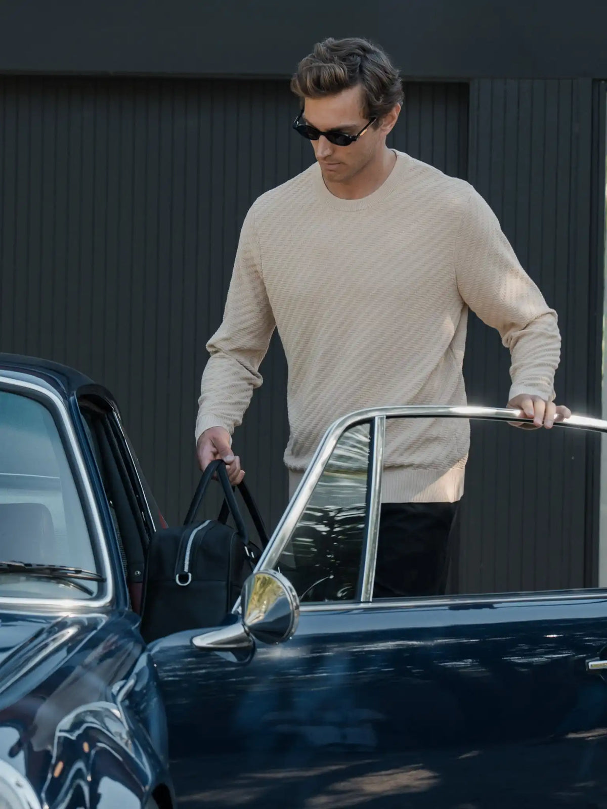 Riviera Knit Long Sleeve Textured Tee | Burnt Oak Signature-Fit