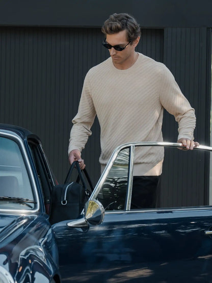 Riviera Knit Long Sleeve Textured Tee | Burnt Oak Signature-Fit
