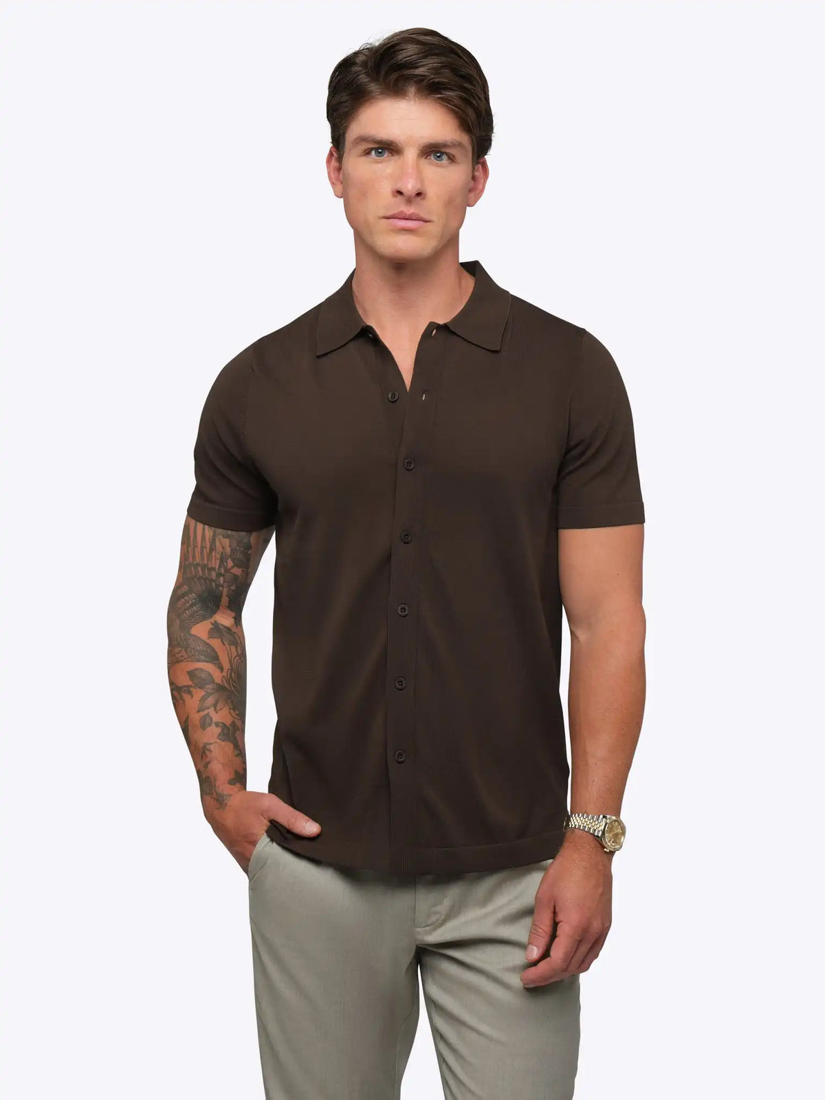 Riviera Knit Button Up | Burnt Oak Signature-Fit