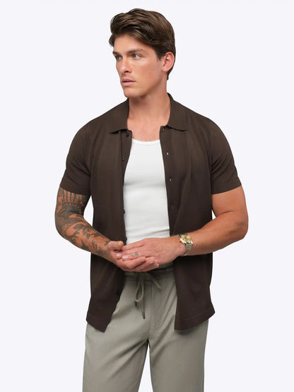 Riviera Knit Button Up | Burnt Oak Signature-Fit