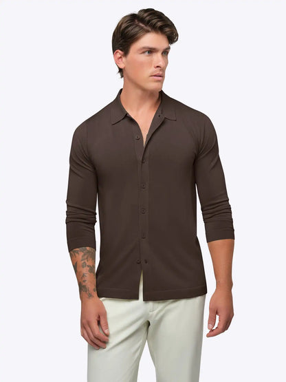 Riviera Knit Long Sleeve Button Up | Pacific Blue Signature-Fit