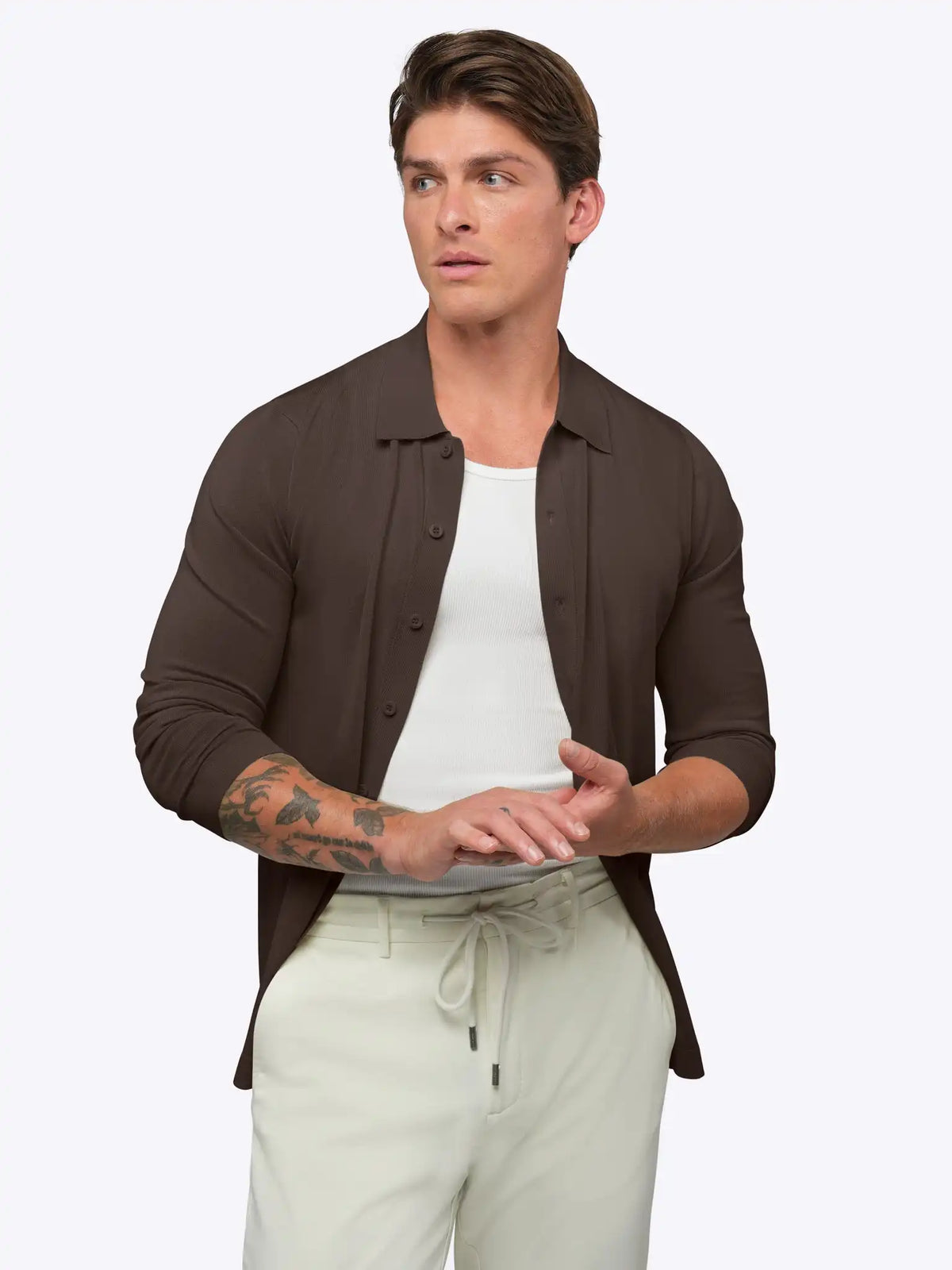 Riviera Knit Long Sleeve Button Up | Pacific Blue Signature-Fit