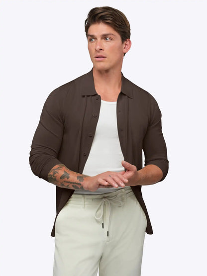 Riviera Knit Long Sleeve Button Up | Pacific Blue Signature-Fit