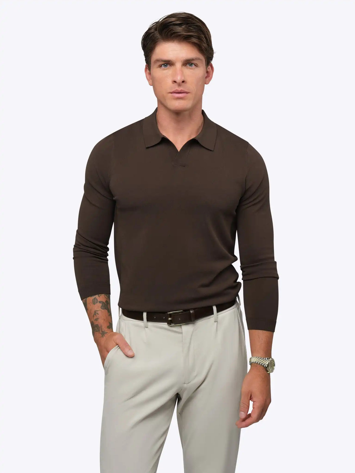 Riviera Knit Long Sleeve Polo | Merlot Signature-Fit