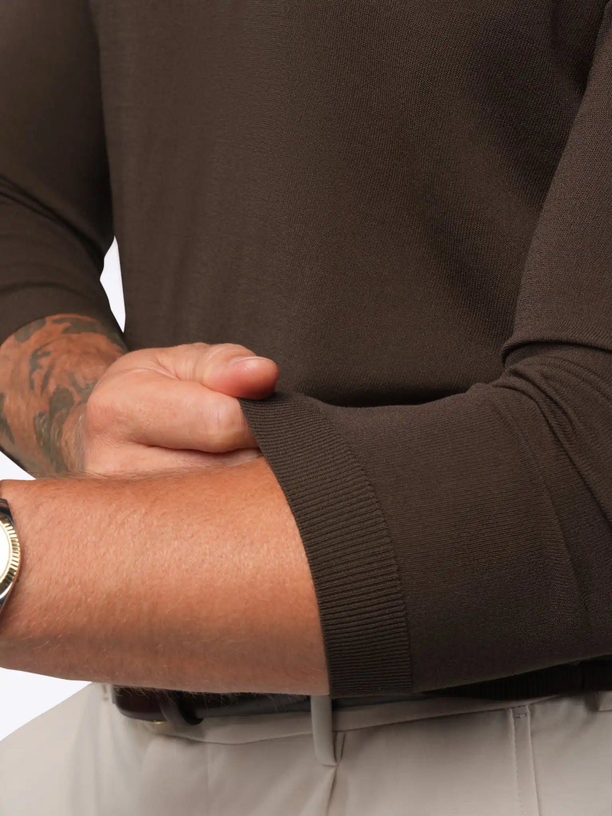 Riviera Knit Long Sleeve Textured Tee | Burnt Oak Signature-Fit