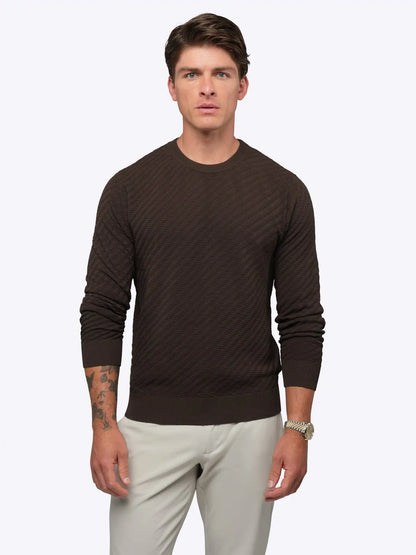 Riviera Knit Long Sleeve Textured Tee | Burnt Oak Signature-Fit