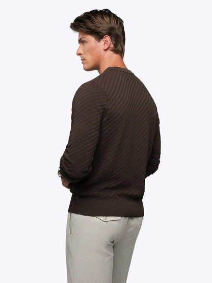 Riviera Knit Long Sleeve Textured Tee | Burnt Oak Signature-Fit