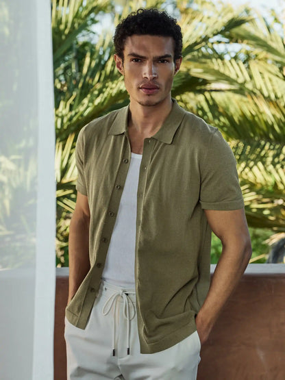 Riviera Knit Button Up | Burnt Oak Signature-Fit