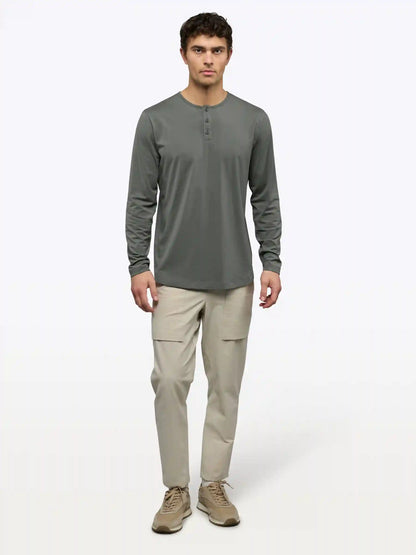 AO Long Sleeve Henley Curve-Hem Tee | Pure Cashmere Signature-Fit PYCA Pro®