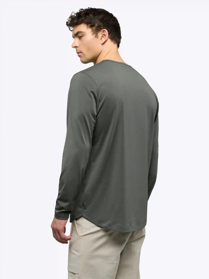 AO Long Sleeve Henley Curve-Hem Tee | Pure Cashmere Signature-Fit PYCA Pro®