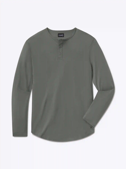 AO Long Sleeve Henley Curve-Hem Tee | Pure Cashmere Signature-Fit PYCA Pro®