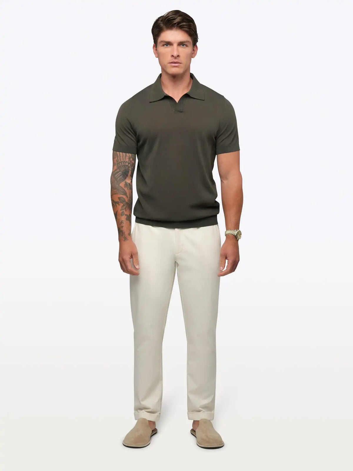 Riviera Knit Long Sleeve Textured Tee | Burnt Oak Signature-Fit