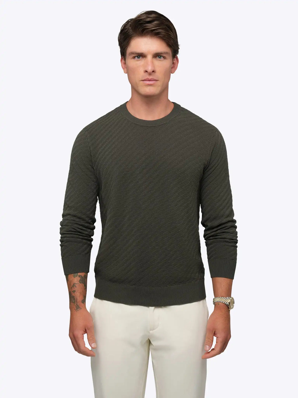Riviera Knit Long Sleeve Textured Tee | Burnt Oak Signature-Fit