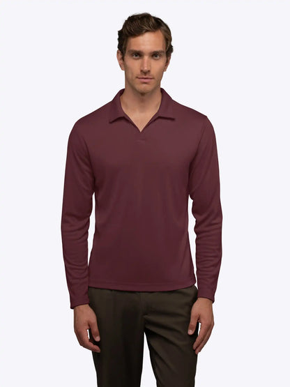 SoHo Ribbed Long Sleeve Polo | Sand Dune Signature-Fit