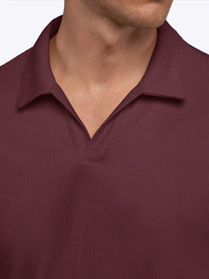 SoHo Ribbed Long Sleeve Polo | Sand Dune Signature-Fit
