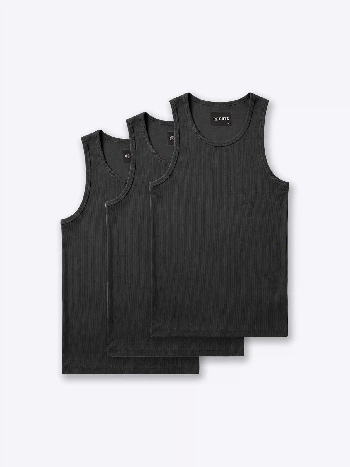 Essential Fitted Rib Tank 3 Pack | Black/White/Grey Form-Fitting