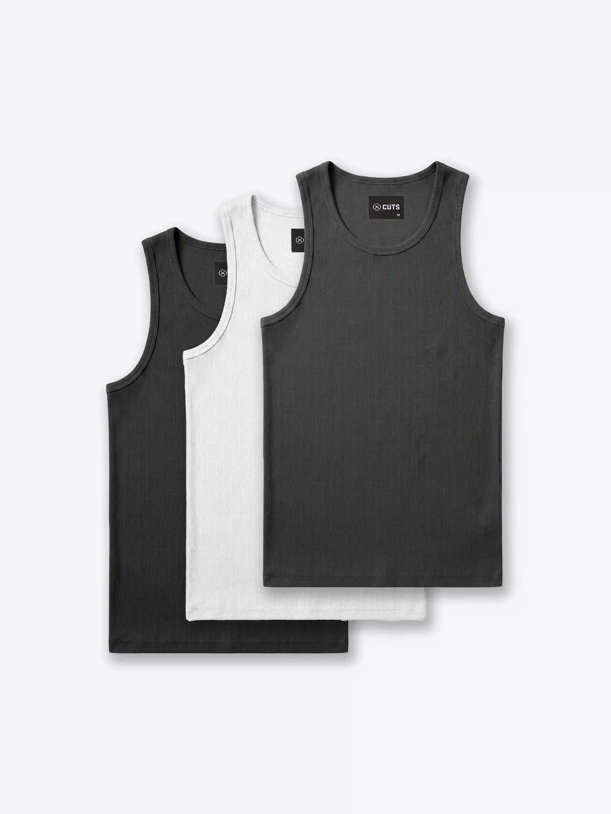 Essential Fitted Rib Tank 3 Pack | Black/White/Grey Form-Fitting