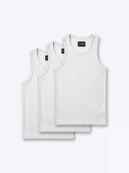 Essential Fitted Rib Tank 3 Pack | Black/White/Grey Form-Fitting