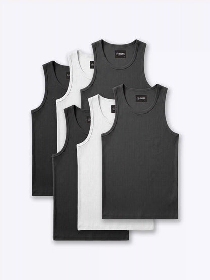 Essential Fitted Rib Tank 6 Pack | Black Form-Fitting