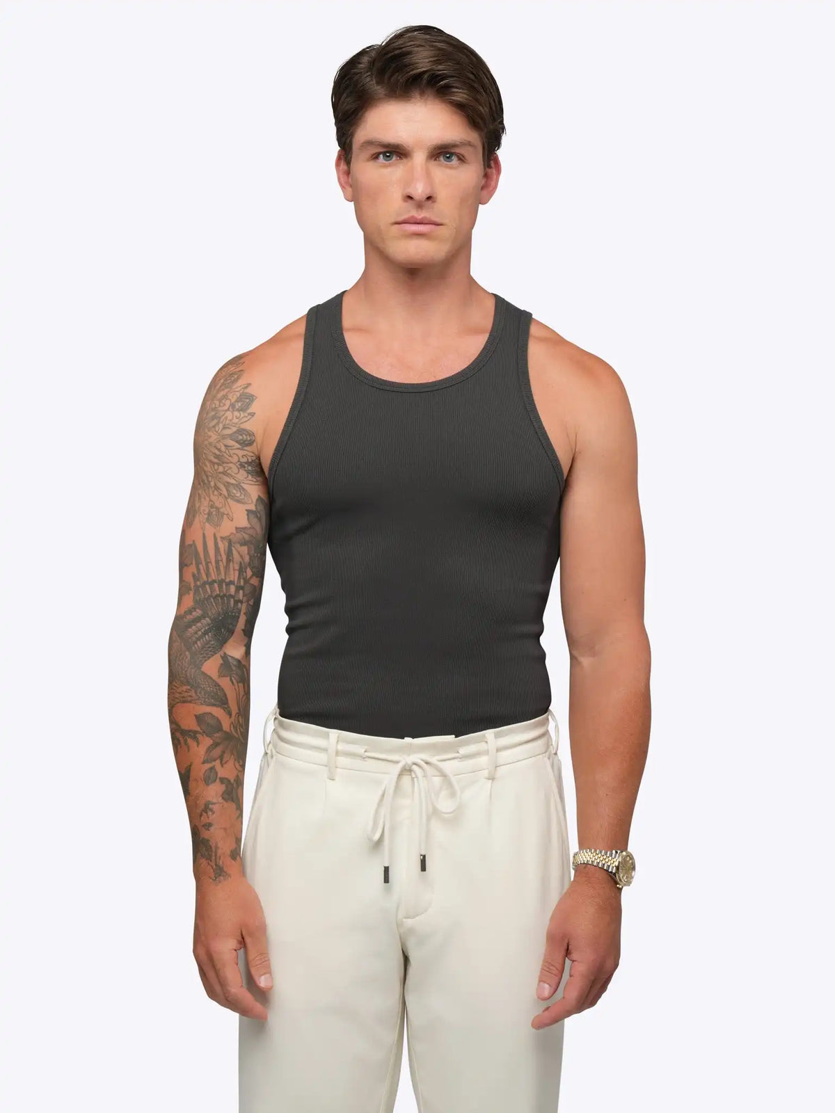 Essential Fitted Rib Tank 3 Pack | Black/White/Grey Form-Fitting