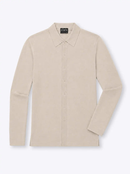 Riviera Knit Long Sleeve Button Up | Pacific Blue Signature-Fit