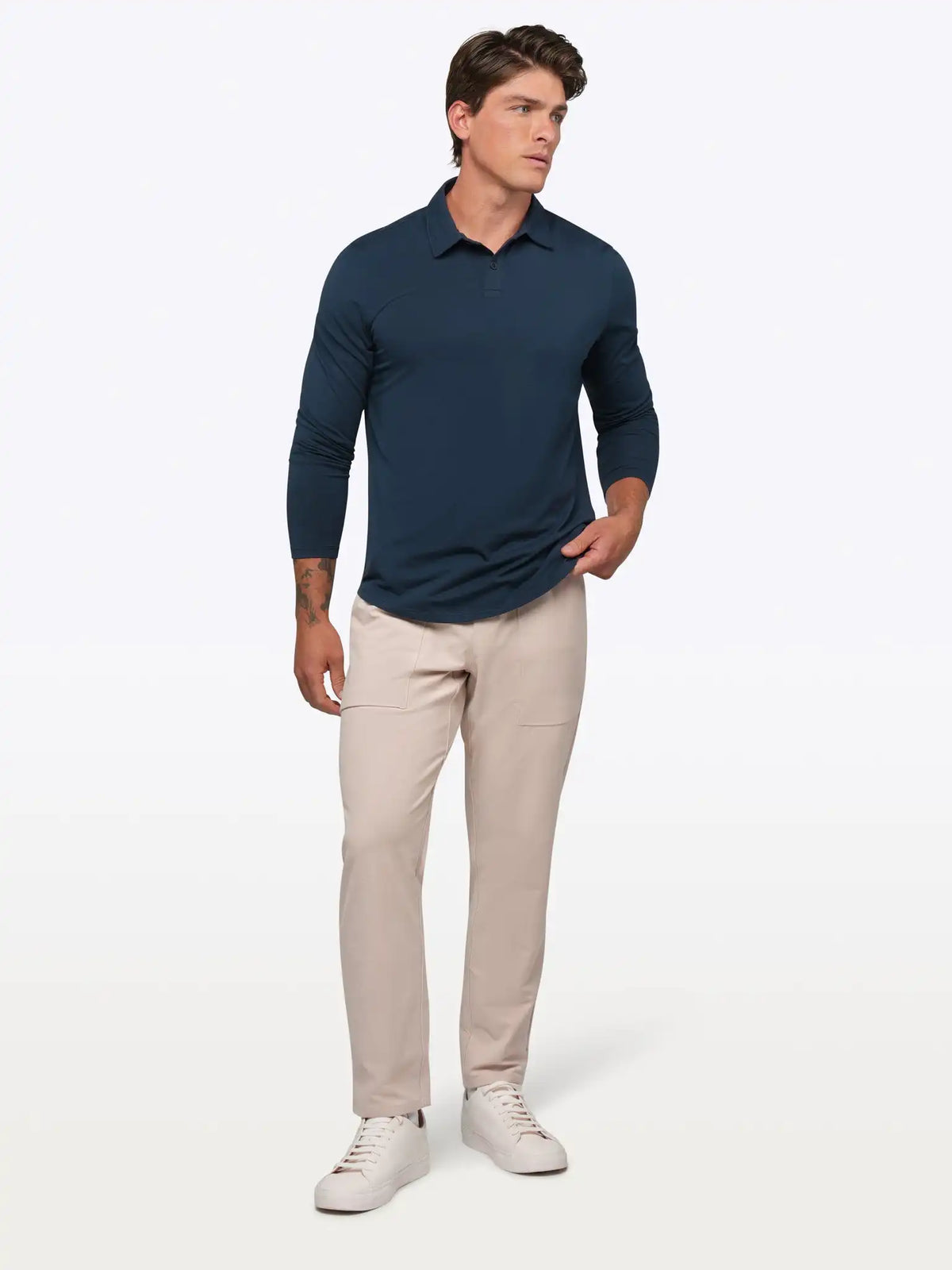 AO Long Sleeve Polo | White Signature-Fit PYCA Pro®
