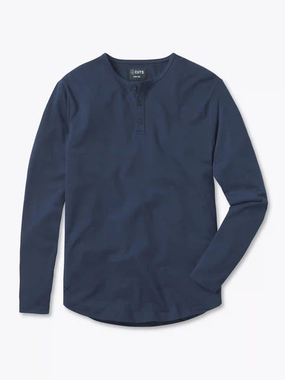 AO Long Sleeve Henley Curve-Hem | White Signature-fit PYCA Pro®