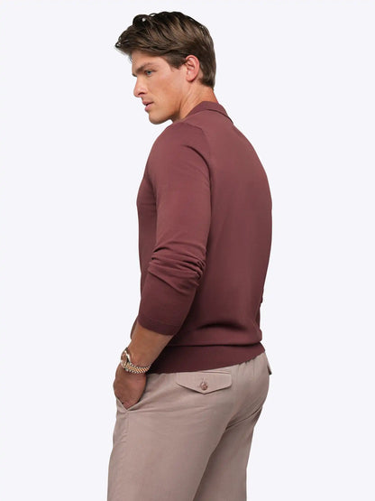 Riviera Knit Long Sleeve Polo | Merlot Signature-Fit