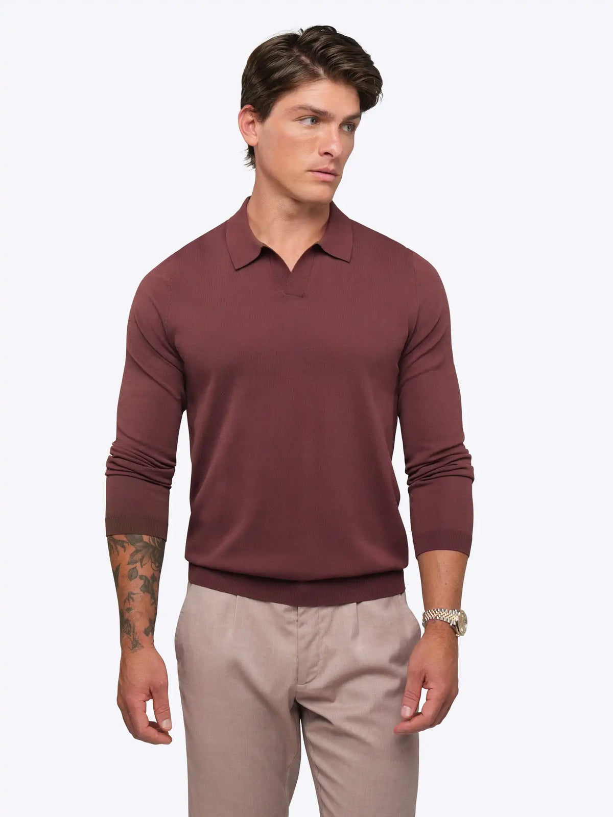 Riviera Knit Long Sleeve Polo | Merlot Signature-Fit